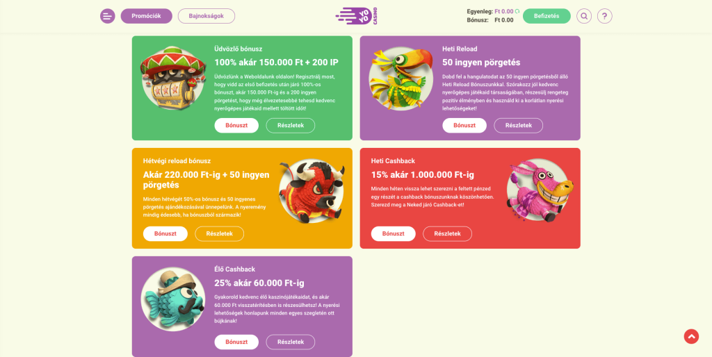 YoYo Casino Bónuszok