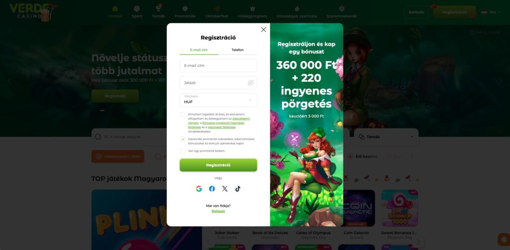 Verde Casino regisztráció