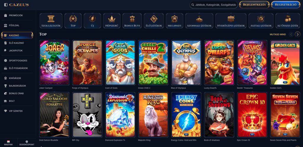 Cazeus Casino nyerőgépek
