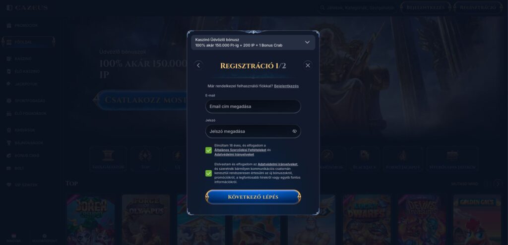 Cazeus Casino regisztracio