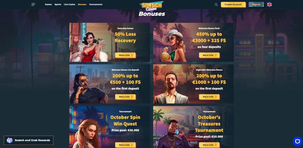 Snatch Casino bónuszok