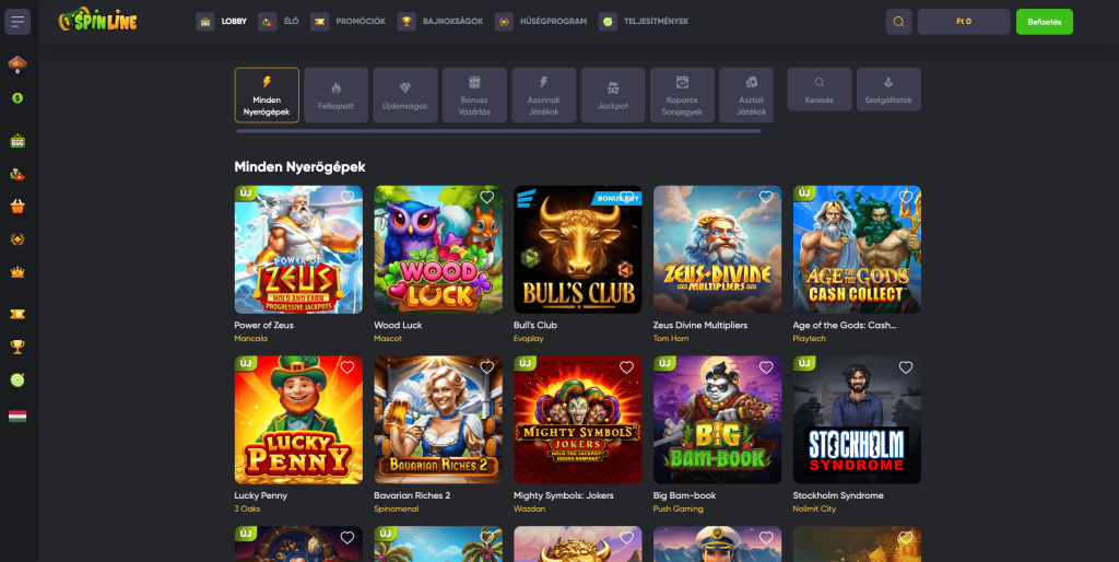 Spinline Casino nyerőgépek