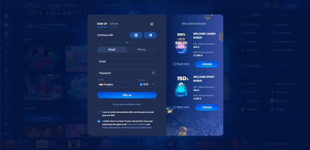 Legzo Casino regisztráció