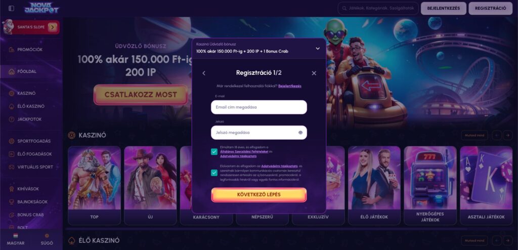 Nova Jackpot Casino regisztráció