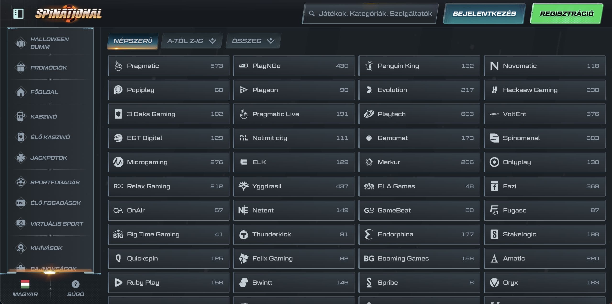 Kaszinójáték-szolgáltatók listája