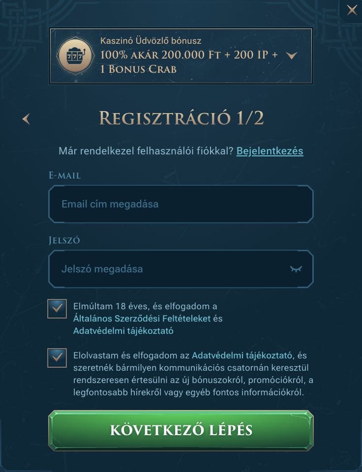 Slotuna Casino regisztráció