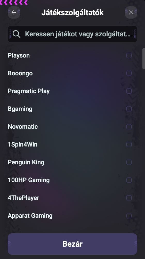 Kaszinójáték-szolgáltatók listája