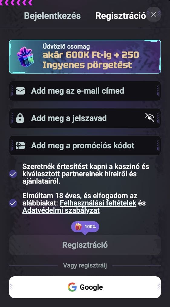 NeedForSlots Casino regisztráció