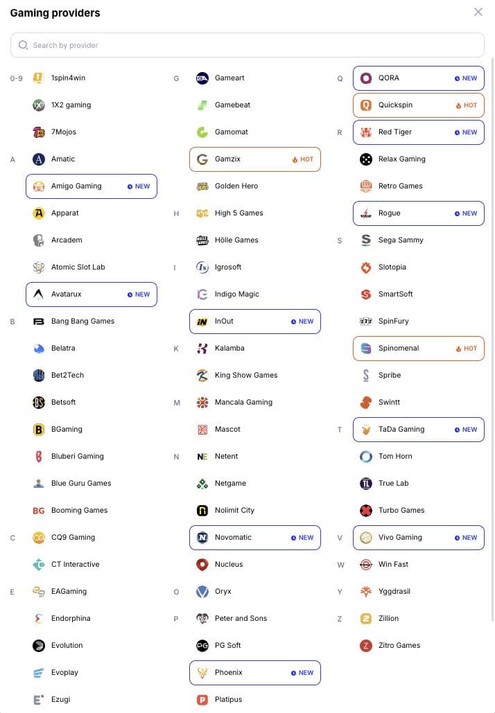 Kaszinójáték-szolgáltatók listája
