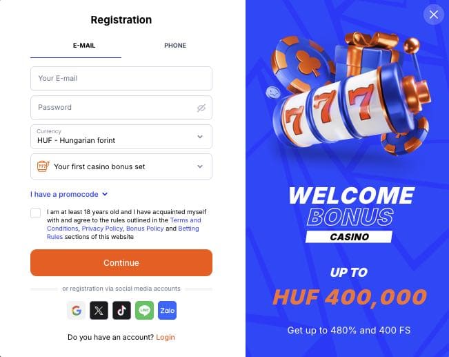 Vulkan Bet Casino regisztráció