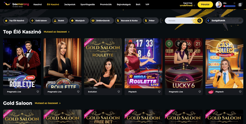 Boomerang Casino Élő játékok