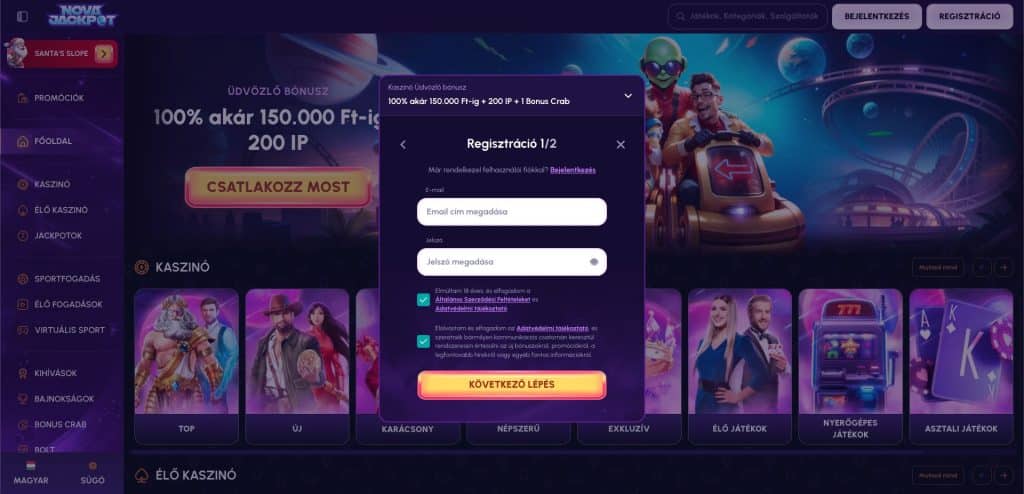 Nova Jackpot Casino regisztráció