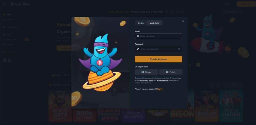 Satoshi Hero Casino regisztráció