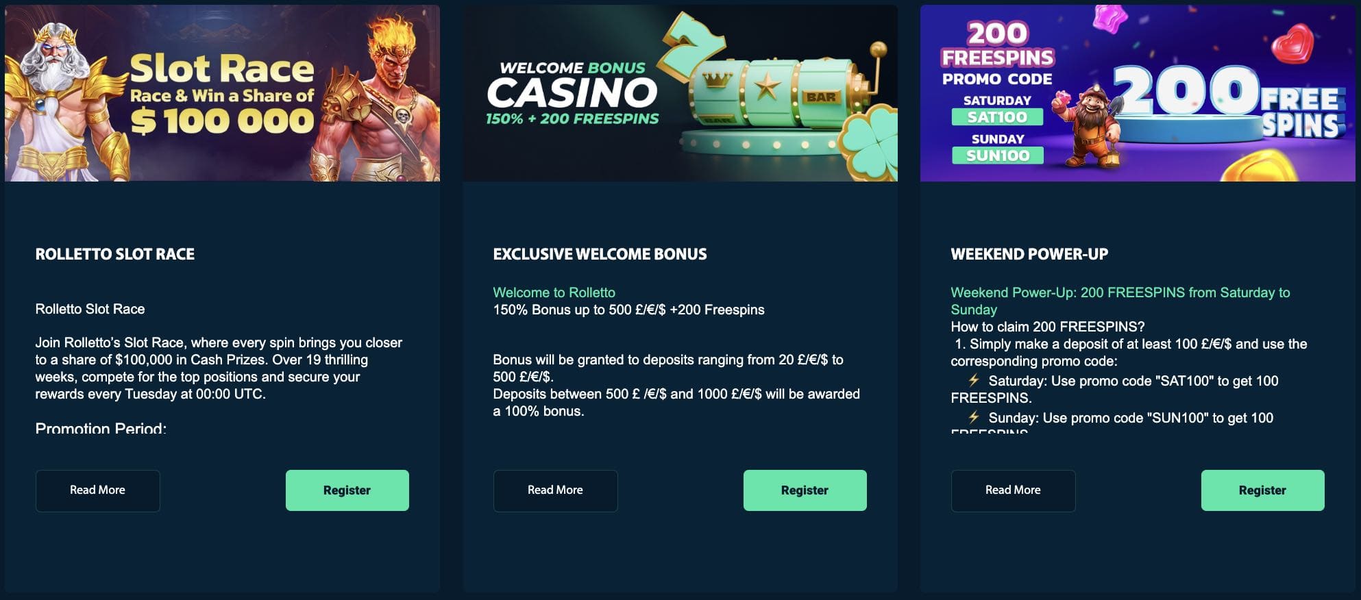 Rolletto Casino bónuszok