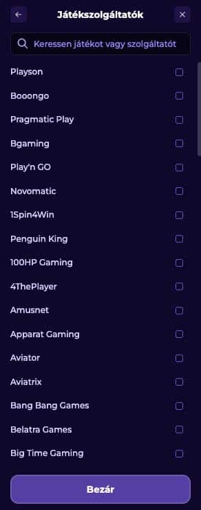 Kaszinójáték-szolgáltatók listája