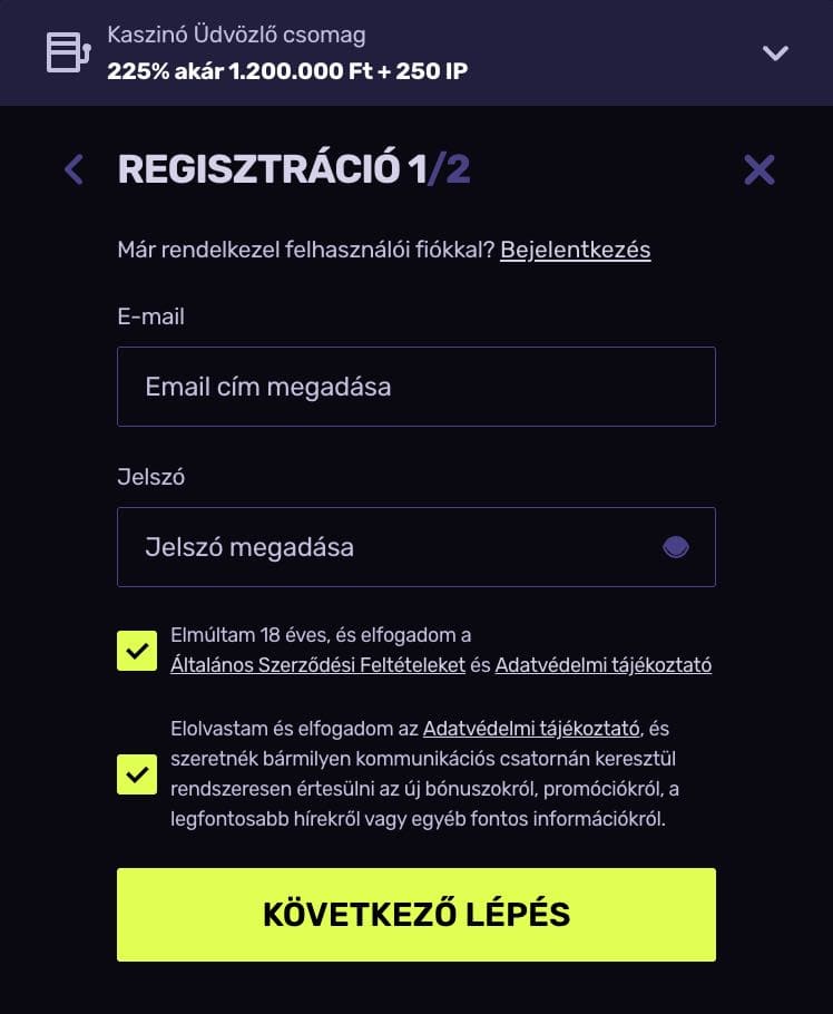 Sportuna Casino regisztráció