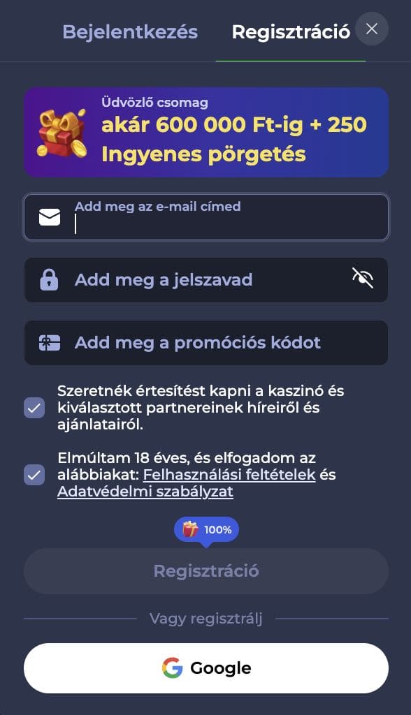 FridayRoll Casino regisztráció