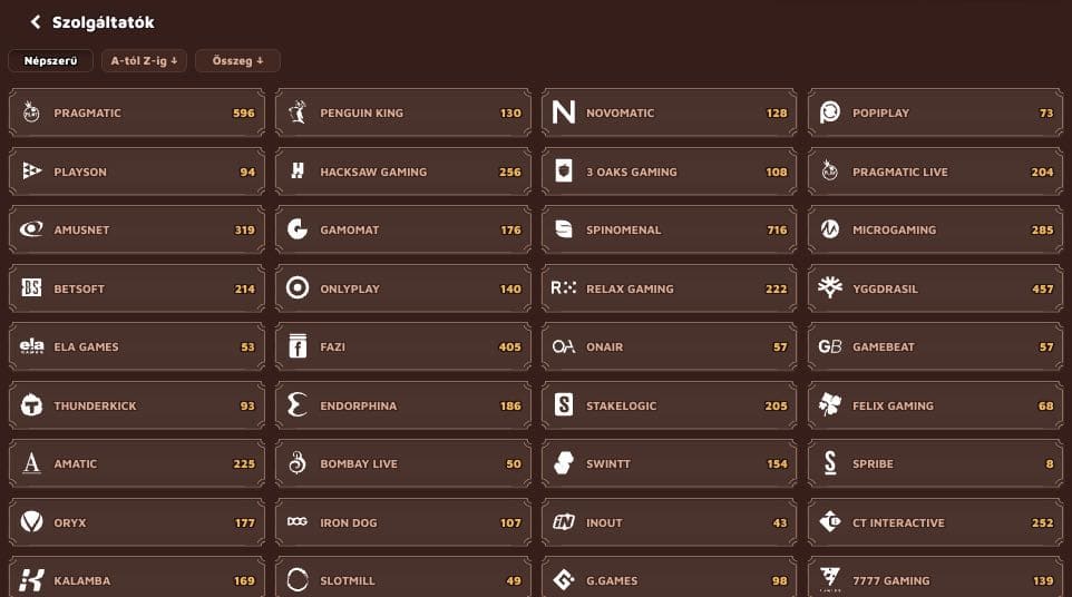 Kaszinójáték-szolgáltatók listája