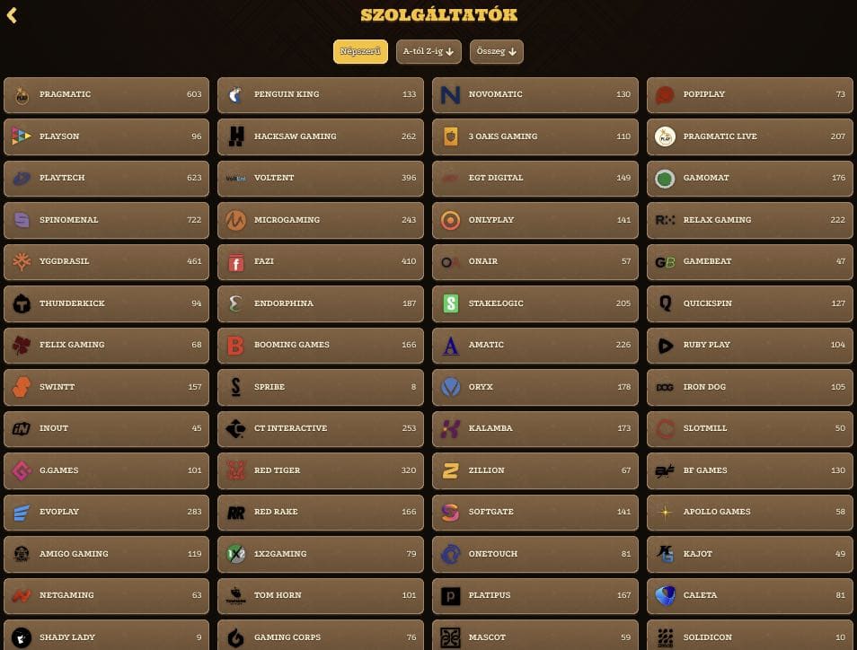 Kaszinójáték-szolgáltatók listája